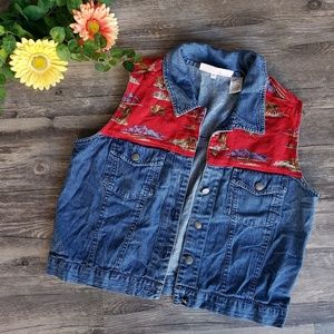 Vintage 80s Western Denim Buffalo Print Vest